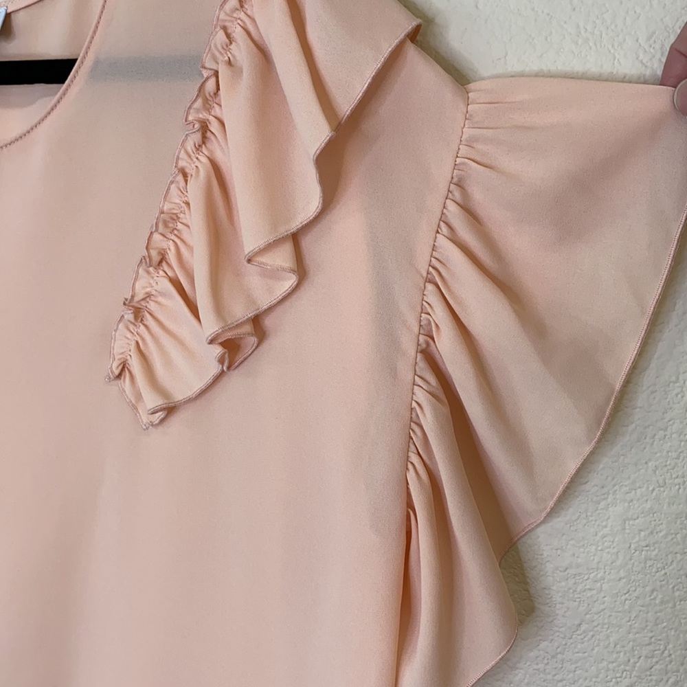 Libby Edelman Short Sleeve Ruffle Blouse Size Med - Picture 4 of 10
